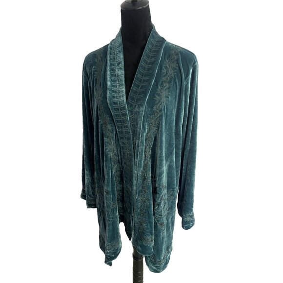 Womens Cardigan Slipover Jacket Velvet 3XL Time For Me embroidered Details - Picture 7 of 14